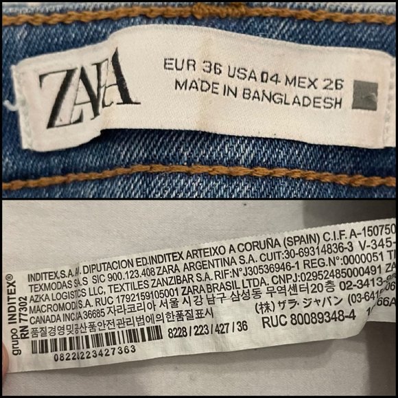 Zara Ankle Zip Jeans Womens Blue Distressed Ripped Stretch Denim Size 4 - Picture 6 of 11